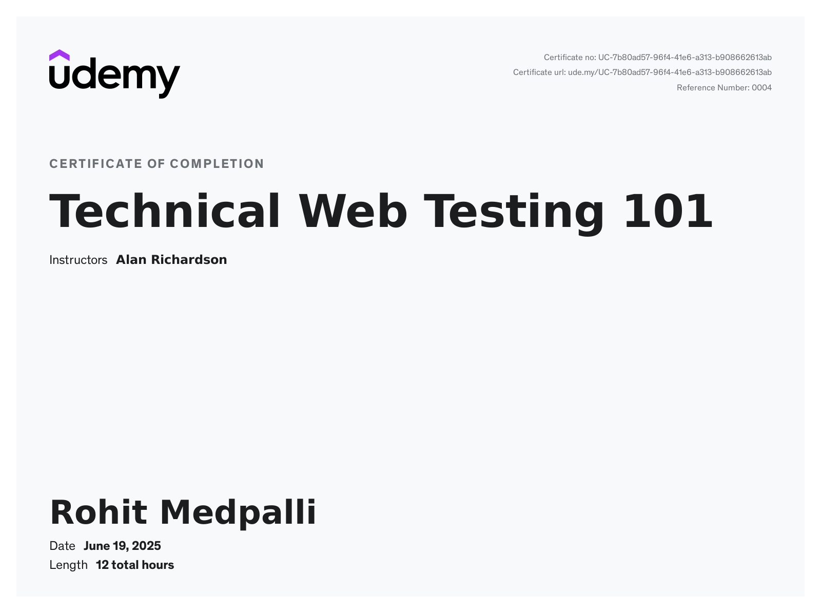 Technical web testing 101 Certificate